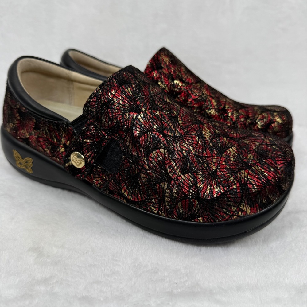 Alegria Kourtney Red Gold Metallic Fan Leather Clog Nursing Shoes KAR-274X‎ 35